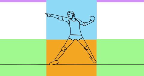 Dynamic Female Handball Player in Abstract Geo Background