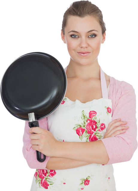 Portrait of Young Woman in Apron Holding Transparent Frying Pan - Download Free Stock Videos Pikwizard.com