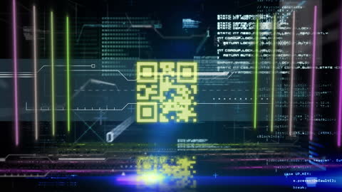 Futuristic QR Code with Digital Hacking Interface