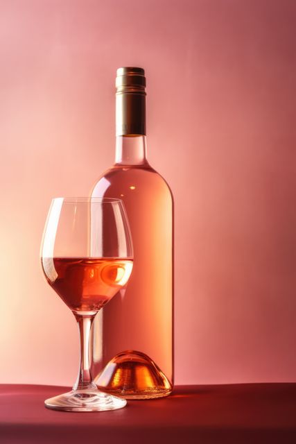 Bottle and glass of rose wine on pink background, created using generative ai technology - Download Free Stock Photos Pikwizard.com