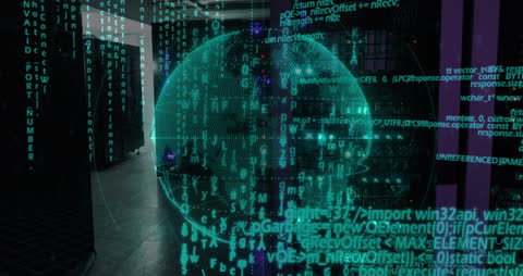 Digital Data Streams Across Globe in Modern Server Room