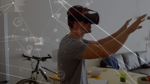 Man Engaging in Virtual Reality with Futuristic Holographic Interface