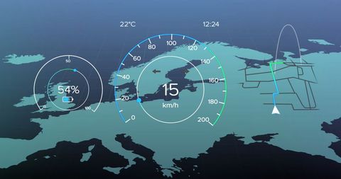 Electric Vehicle Dashboard Interface over Europe Map - Download Free Stock Images Pikwizard.com