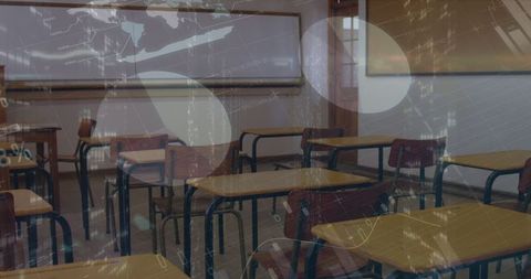 Financial Data Overlays on Empty Classroom Scene - Download Free Stock Images Pikwizard.com