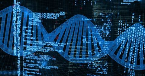 Digital DNA Helix with Binary Codes and Data Grid Background