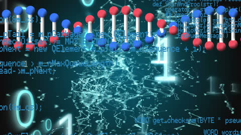 Digital DNA Strand Over Data Processing Visualization