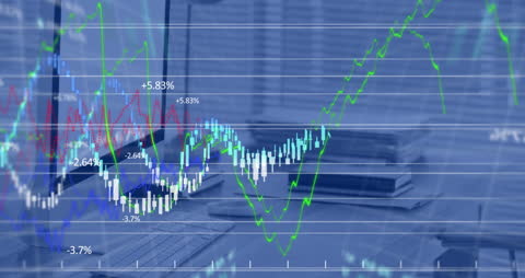 Dynamic Financial Data Animation on Office Desk Background