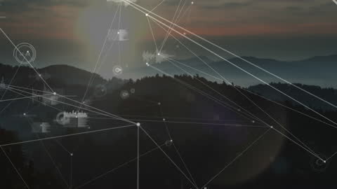Network Connections Overlay on Serene Mountain Landscape