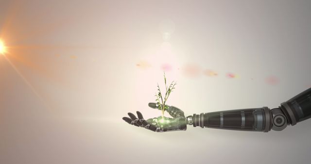 Robot Hand Holding Growing Plant Symbolizing AI and Environmental Harmony - Download Free Stock Images Pikwizard.com