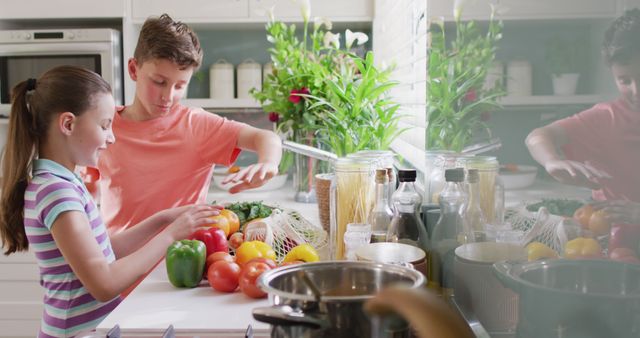 Kids Preparing Fresh Vegetables in Modern Kitchen - Download Free Stock Images Pikwizard.com