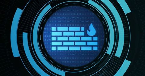 Digital Firewall Symbol with Data Security Elements