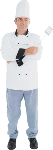 Transparent confident male chef wearing uniform with spatula