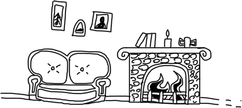 Cozy living room with fireplace and comfortable sofa in transparency