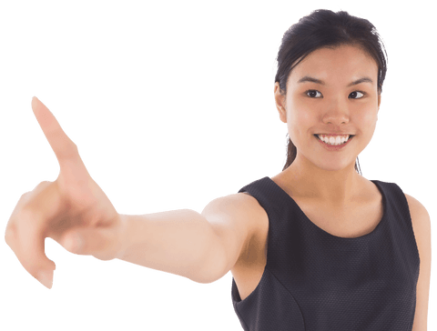 Businesswoman Interacting with Virtual Screen on Transparent Background