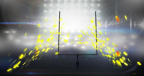 Sparks Flying over American Football Stadium Goalpost