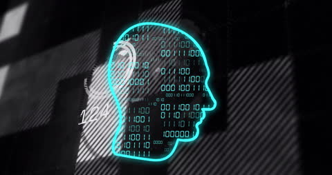 Digital Human Silhouette with Binary Code Overlay