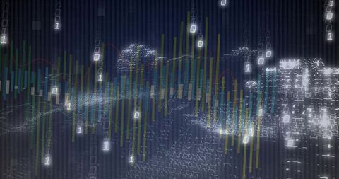 Futuristic 3d data visualization and binary digital interface