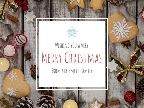 Festive christmas greeting card with seasonal decorations
