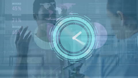 Digital Clock Display Overlaying Medical Consultation