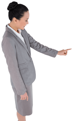 Asian businesswoman pointing finger on transparent background