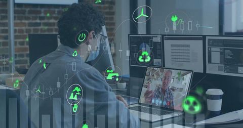 Team collaboration in modern office with digital security focus