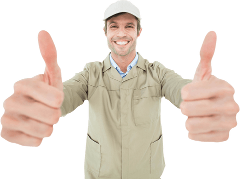 smiling delivery man giving transparent thumbs up gesture - Download Free Stock Videos Pikwizard.com
