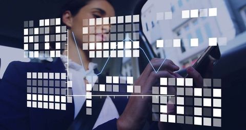 Corporate Professional Analyzing Data on Smartphone with Digital Overlay