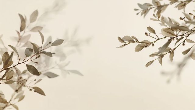 Minimal taupe botanical branches framing open space for text and design