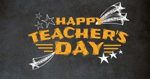 Happy Teacher's Day Text on Chalkboard with Stars Decoration