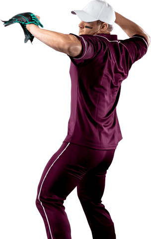 Transparent baseball pitcher throwing ball in team uniform