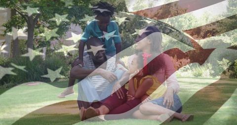 Happy Family Bonding Outdoors on Lawn with Patriotic Theme