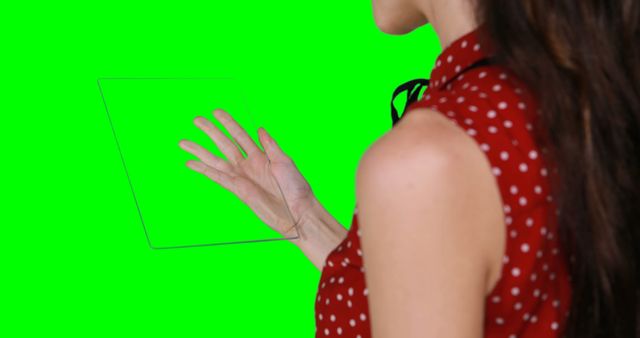 Person Interacting with Transparent Screen, Green Chroma Key Background - Download Free Stock Images Pikwizard.com