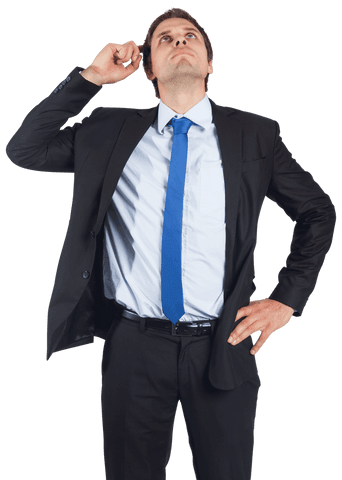 Thoughtful Businessman Pondering on Transparent Background