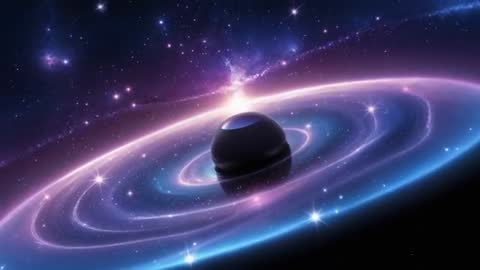 Abstract Cosmic Black Hole with Glowing Rings in Deep Space