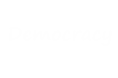 Transparent white text saying democracy on clear background