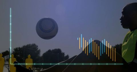 Athlete on soccer pitch with analytics overlay