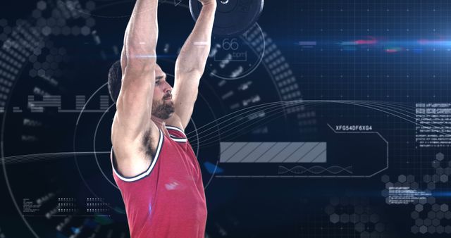 Composition of caucasian sportsman lifting weights and data processing - Download Free Stock Photos Pikwizard.com