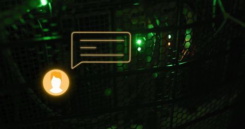 virtual chat icon overlaying digital server with green light - Download Free Stock Images Pikwizard.com