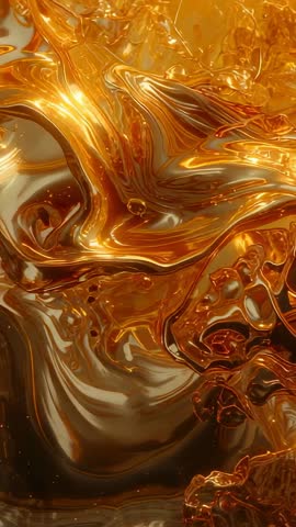 Flowing Golden Resin Macro Vertical Video Shifting Bubbles Settling in Molten Amber Gloss