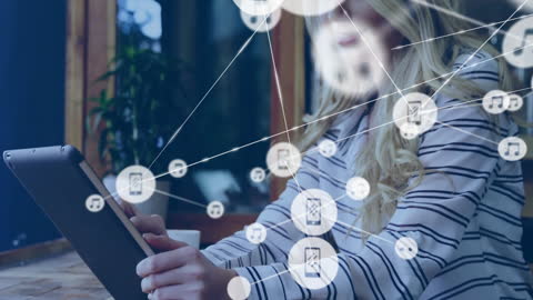 Woman Using Tablet for Streaming Music Technology Connection