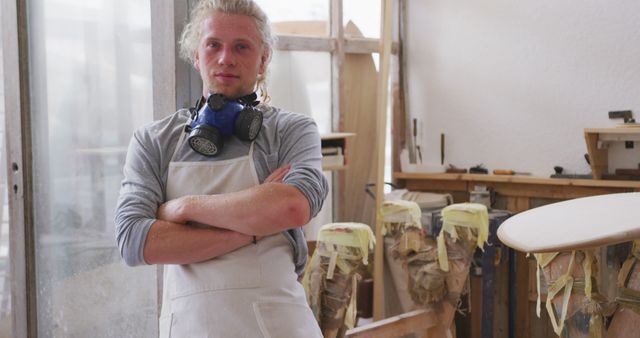 Confident Woodworker Standing in Workshop with Crossed Arms - Download Free Stock Images Pikwizard.com