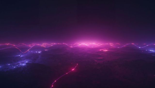Neon horizon over futuristic digital landscape