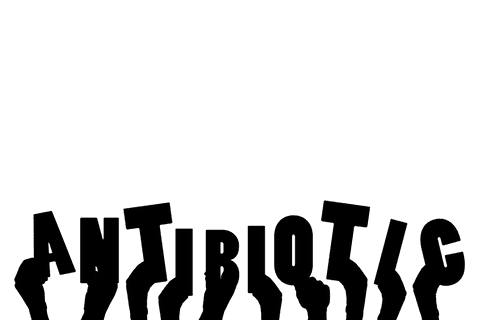 Transparent hands displaying antibiotics text concept