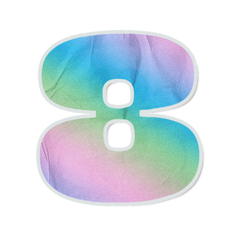 Transparent pastel gradient numeral 8 sticker with white stroke and soft shadow