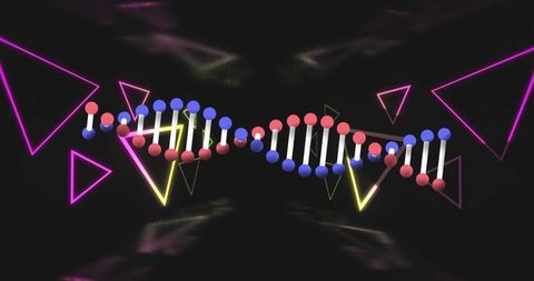 Vibrant Floating DNA Helix in Futuristic Abstract Digital Art