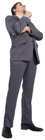 transparent thoughtful businessman holding pen to chin - Download Free Stock Videos Pikwizard.com