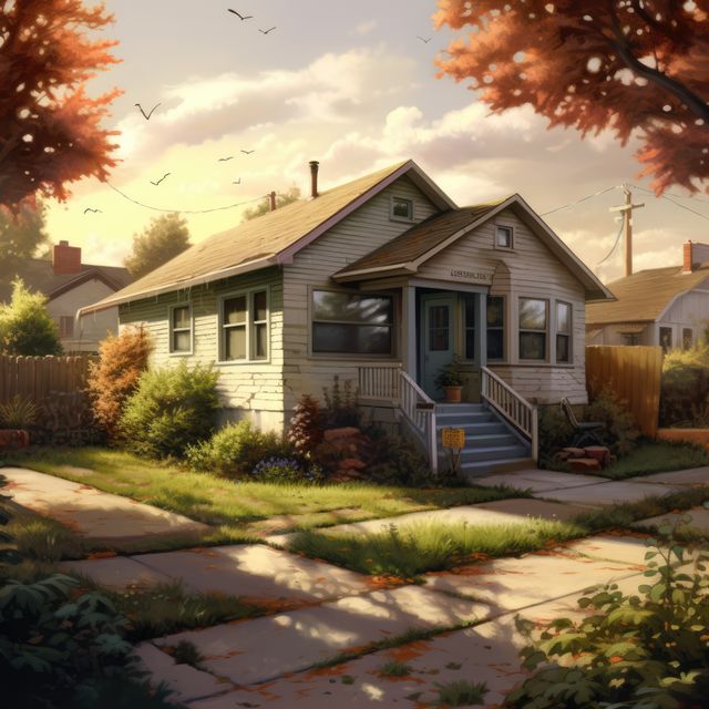 Beige wooden bungalow in estate, created using generative ai technology - Download Free Stock Photos Pikwizard.com