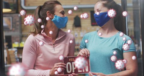 Store Owners Reopening Amidst Covid-19 Pandemic with Signboard