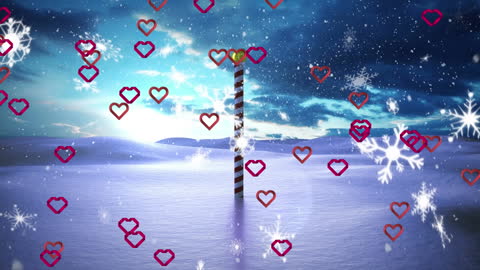 Animated Winter Wonderland with Falling Hearts and Snowflakes