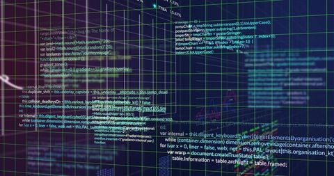 Neon Holographic Analytics Dashboard with 3D Grid, Floating Code Snippets, Waveforms